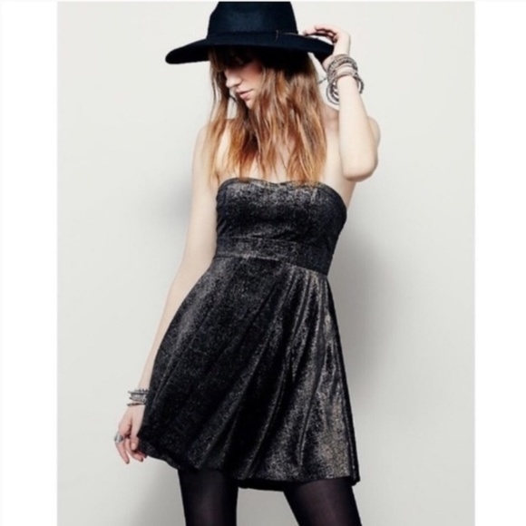 NWT Free People Shattered Velvet Shine Strapless Dress - Picture 2 of 10